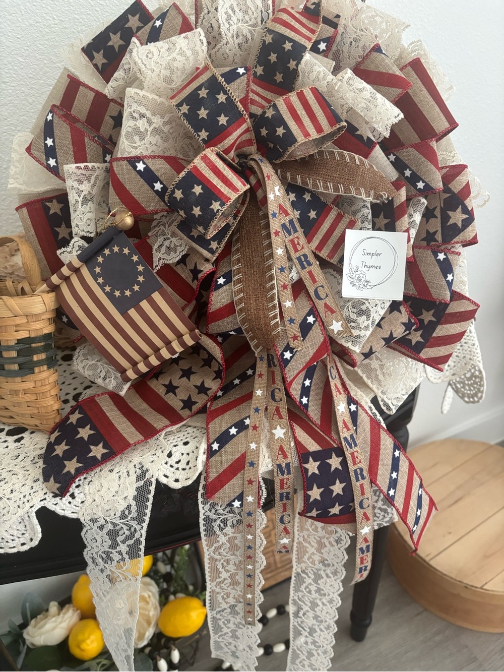 4th Of July 250th Patriotic Americana Old Glory Wreath w/Lace Custom Final Sale